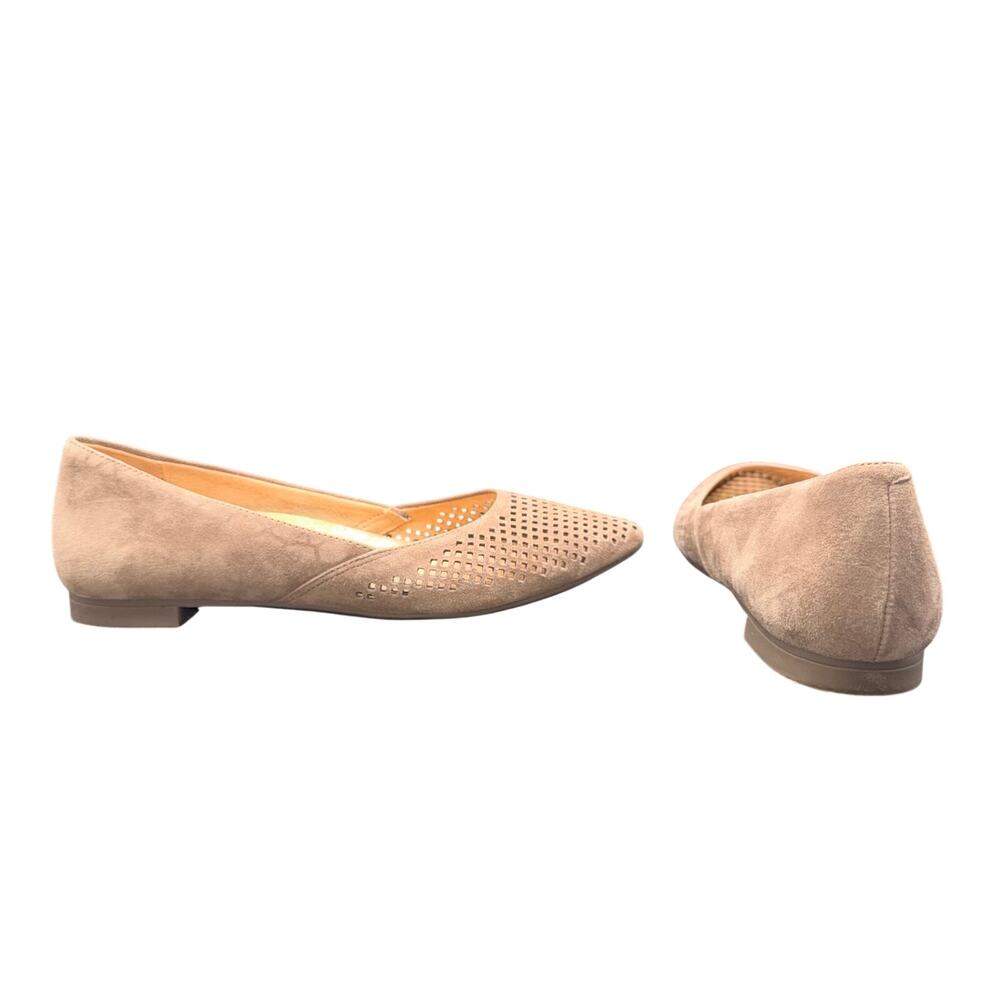 Vionic Posey Ballet Flats Women’s 6.5 Taupe Suede Perforated Pointed Toe